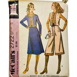 McCall's 2722 Vintage Sewing Pattern Misses' Suit Size 12 Uncut
